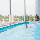 Outdoor pool with pre-heated water
